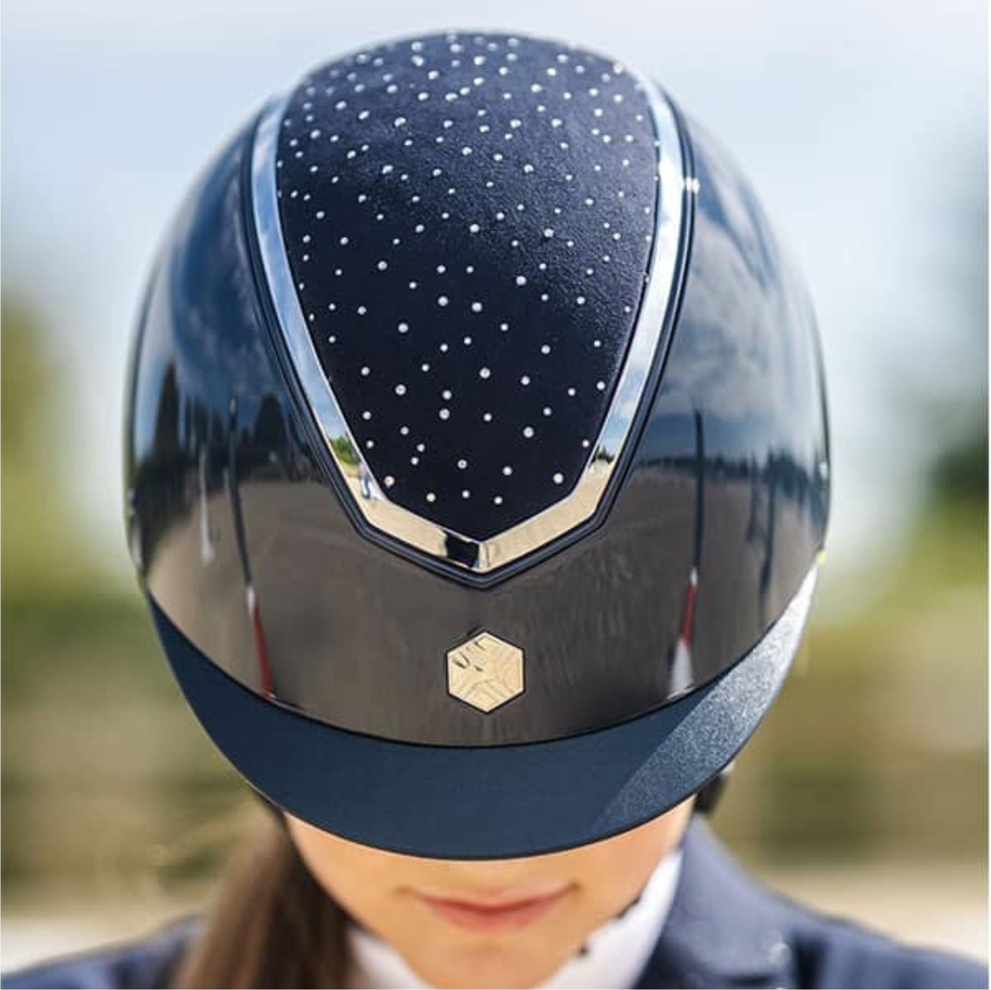 Charles Owen Kylo Casque De équitation Crystal Standard Peak Riding Helmet KYLOC - Navy Gloss / Silver